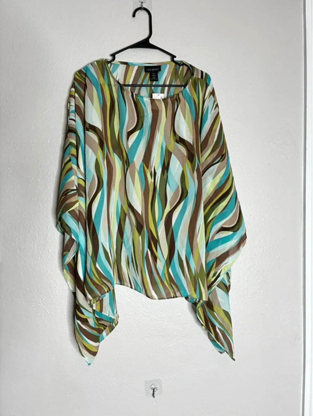 Lane Bryant Chiffon Poncho Top 14/16 Green Blue Y2K Retro Boho Hippie Wilderkind